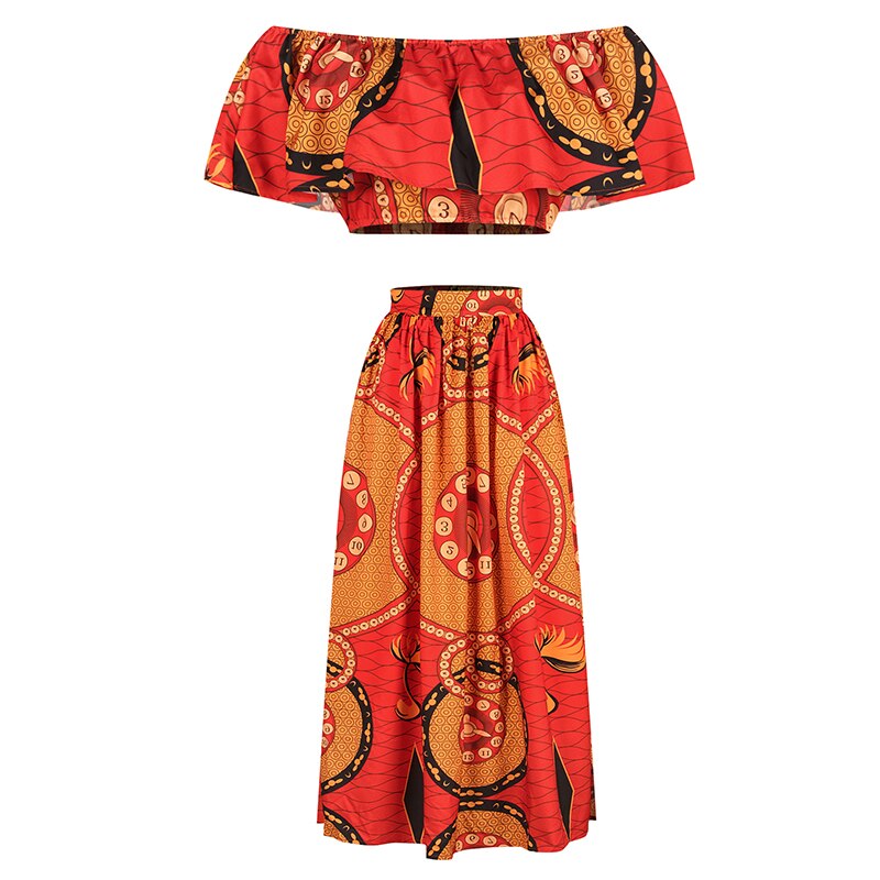 Ensemble de 2 pièces pour femmes, jupe imprimée africaine, haut + jupe, Dashiki, robe de soirée plissée, robe africaine traditionnelle