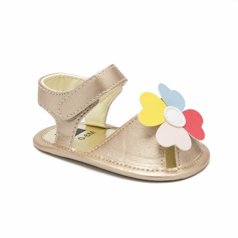 Girls Sandals Flowers Sweet Soft Children's Beach Shoes Kids Summer Floral Sandals Princess Cute: Gold / 0-6 Months