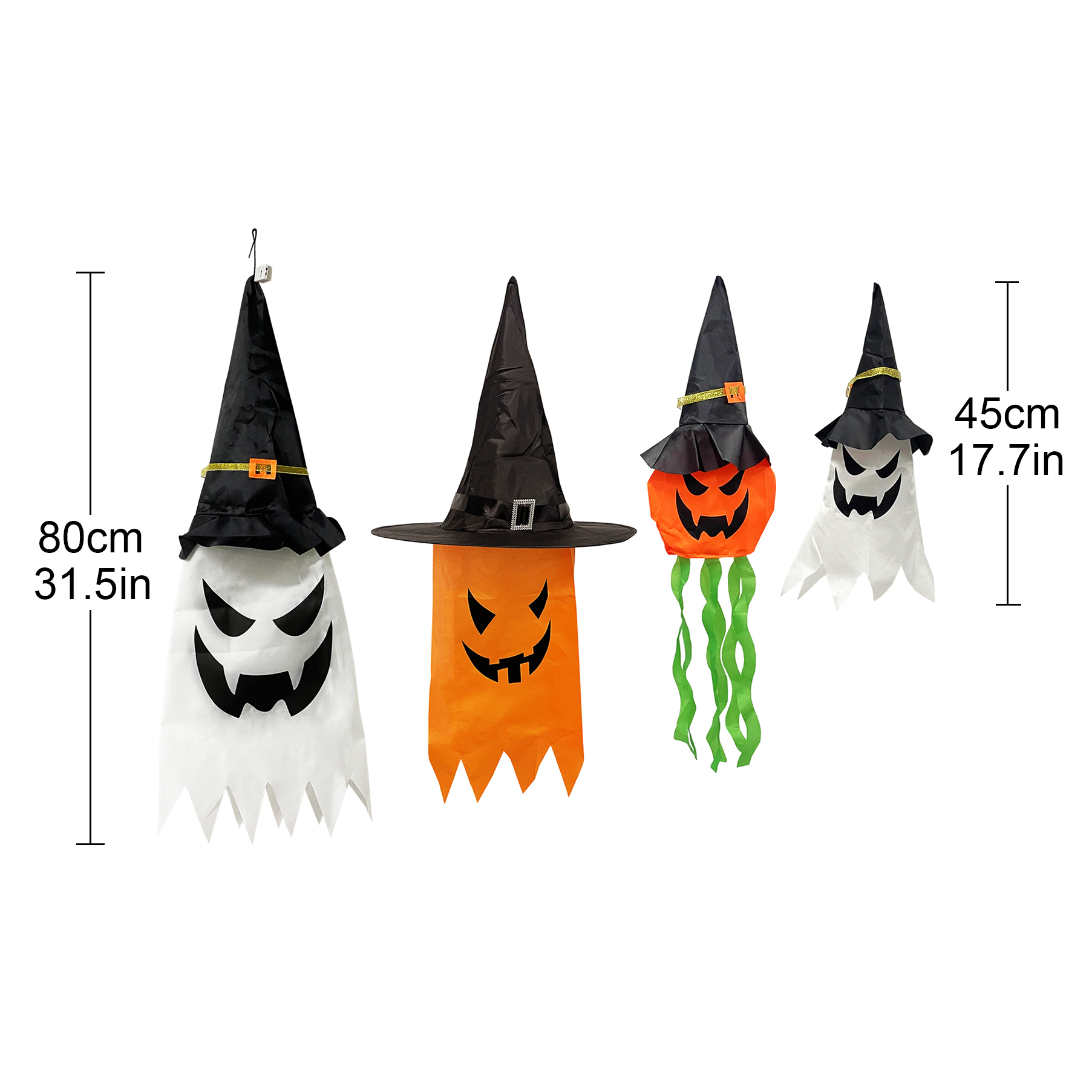 45-80cm led halloween-dekorasjon blinkende lys gypsophila spøkelsesfestival kle seg glødende trollmannsspøkelseshattlampe hengende dekor