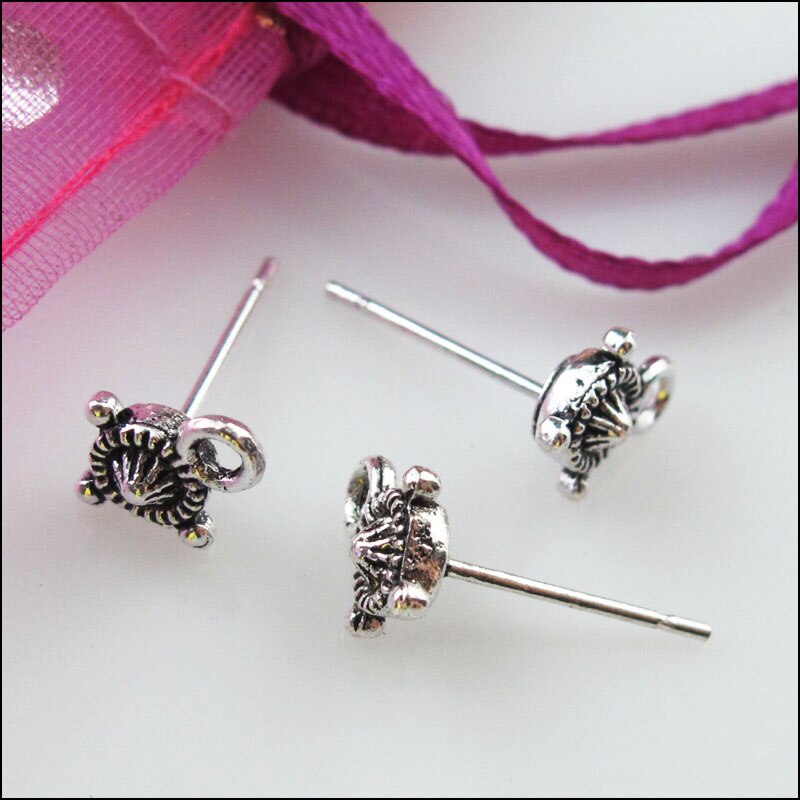 20Pcs Tibetan Silver Cone Flower Earrings Studs With Loop Findings