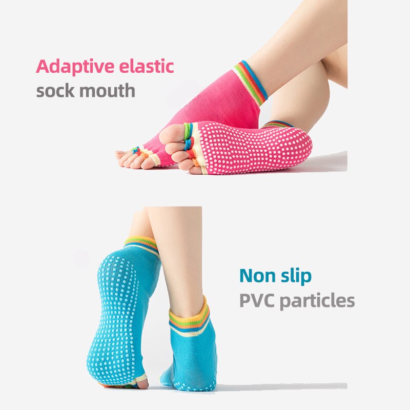 1 paar katoenen yoga antislip dames teensokken kleurrijke sokken met volledige teen en open teen met zweetabsorberend materiaal