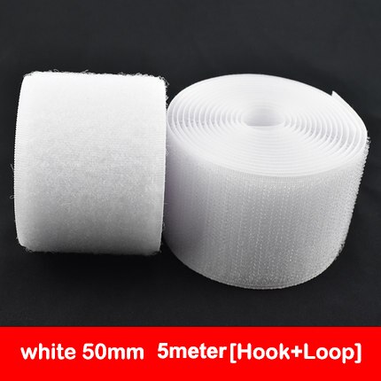 5 Meters/pair Nylon Klittenbandsluiting Tape Geen Lijm Haak Lus Lijm Naaien-Op Magic Tape Diy Kleding accessoires: 50MM  White