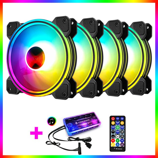 COOLMOON light X 12cm chassis fan RGB multi-layer luminous mute LED desktop chassis cooling fan: 4 fan and controller