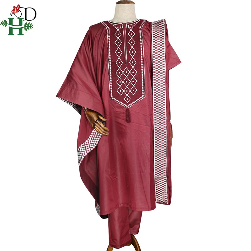 H & d afrikanske mænd broderet tøj skjorte bukser agbada jakkesæt toppe med kvast traditionel formel påklædning boubou africain  ph8052