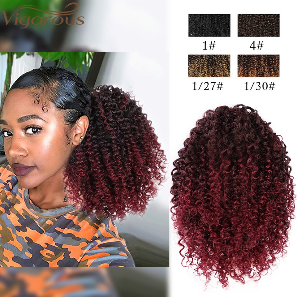 Vigorous Afro-coletero corto rizado para mujer, pieza de cabello para mujer negra Afro, coleta sintética con Clip en el cabello