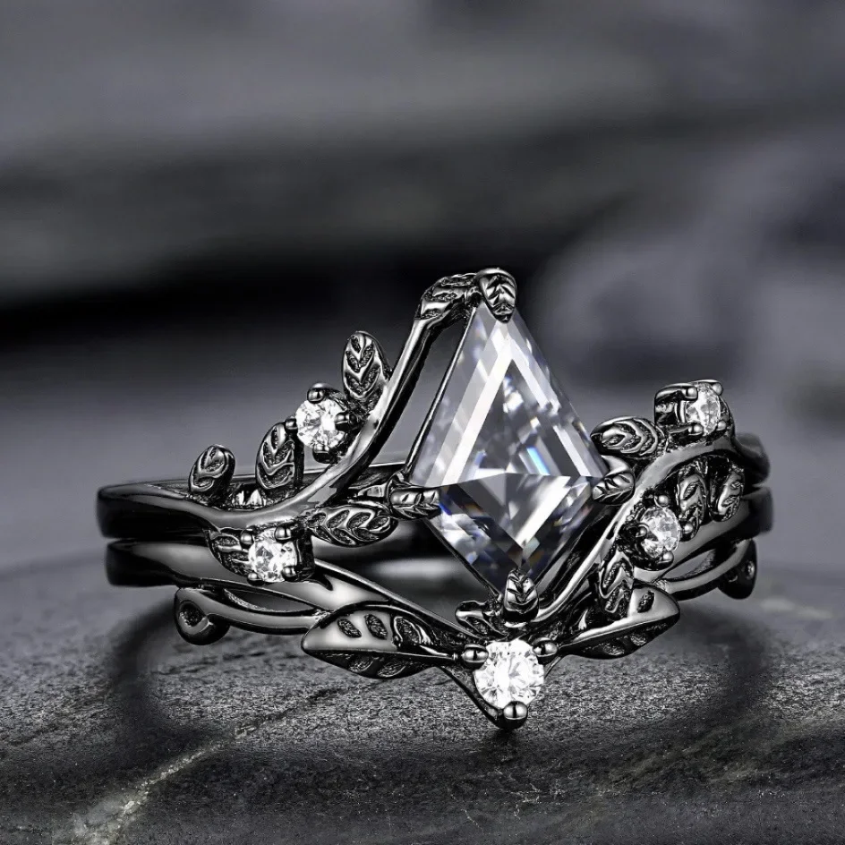 pistolet explosif noir bijoux, bague de paire de zircon polygonal de bague pour femme: 9