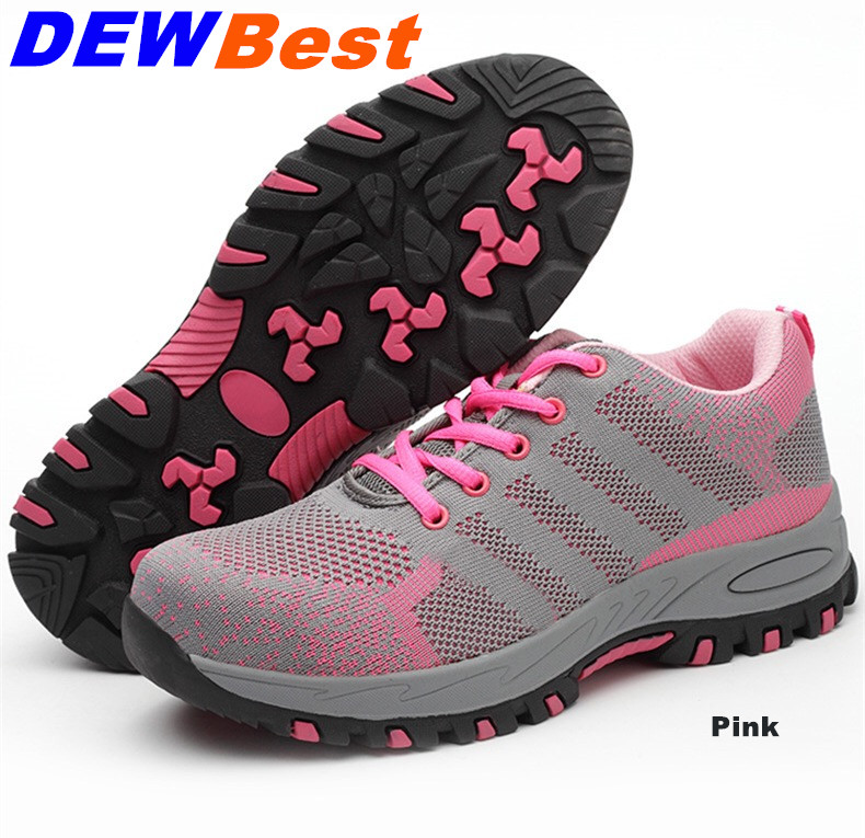Pink Women safety shoes breathable work boots light bot and comfortable safety boots with steel toe and steel sole: 512-pink / 37