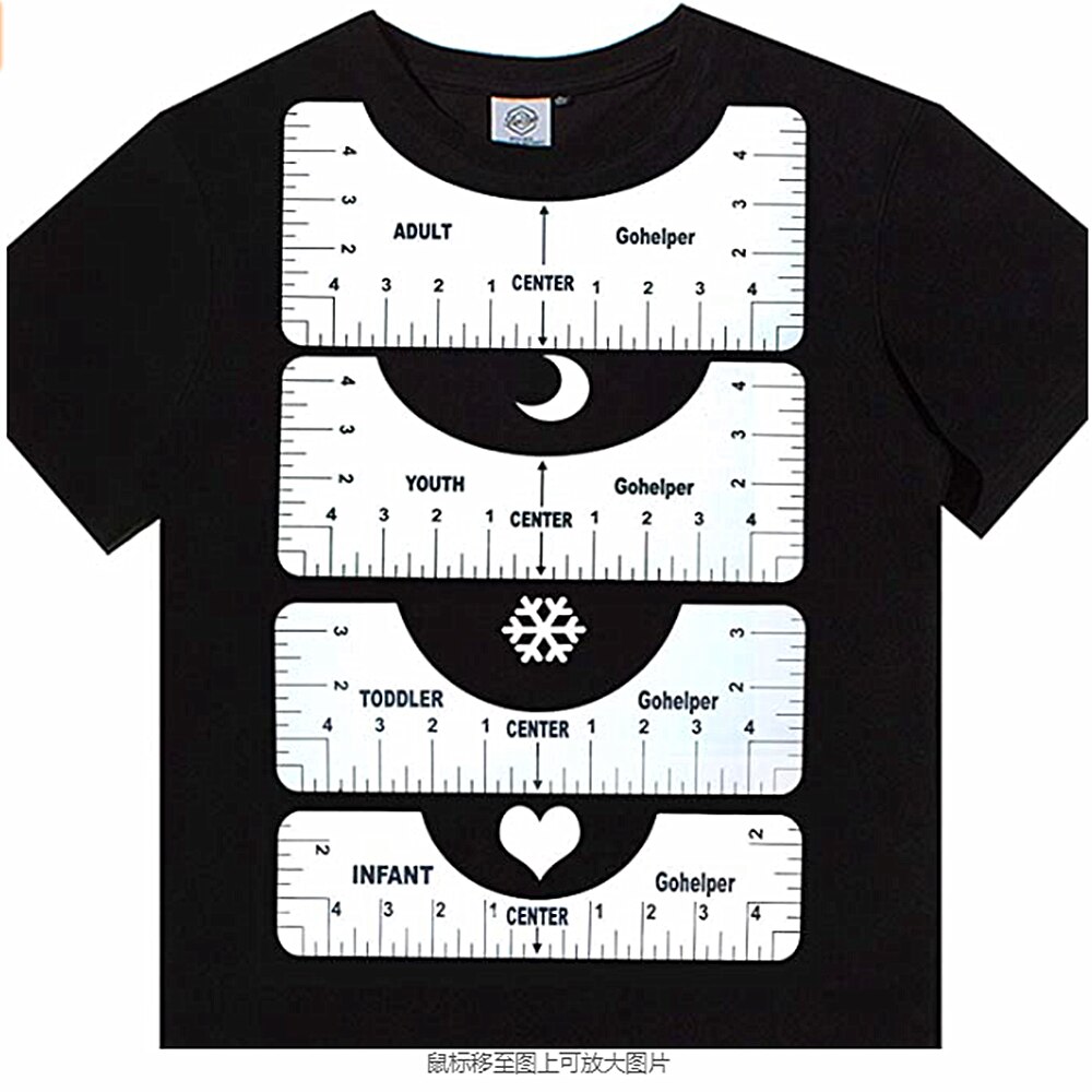 4Pcs/Set T-Shirt Alignment Ruler for Guiding Tshirt Measurement Ruler with Size Chart DIY Drawing Template Craft Tool Drafting