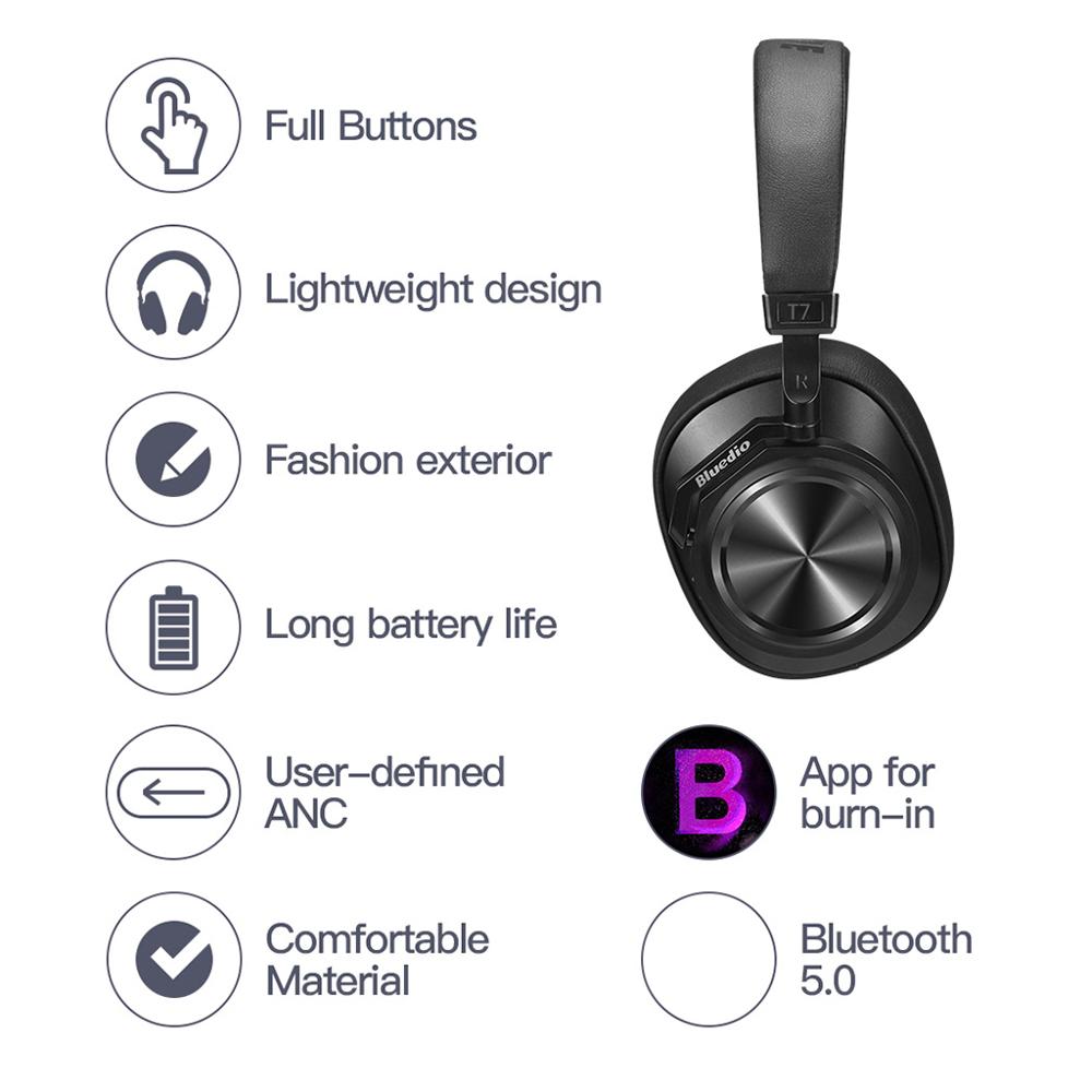 Bluedio T7 Plus Draadloze Bluetooth Hoofdtelefoon Headset Active Noise Cancelling Bluetooth Draagbare Hoofdtelefoon Voor Mobiele Telefoons