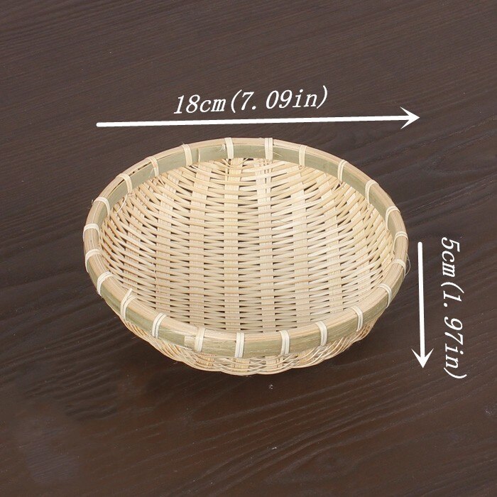 Handgjord bambuvävning flätad korg rund förvaringsbehållare för grönsaker frukt picknick mat bröd hushållskök rotting: 18 x 5cm