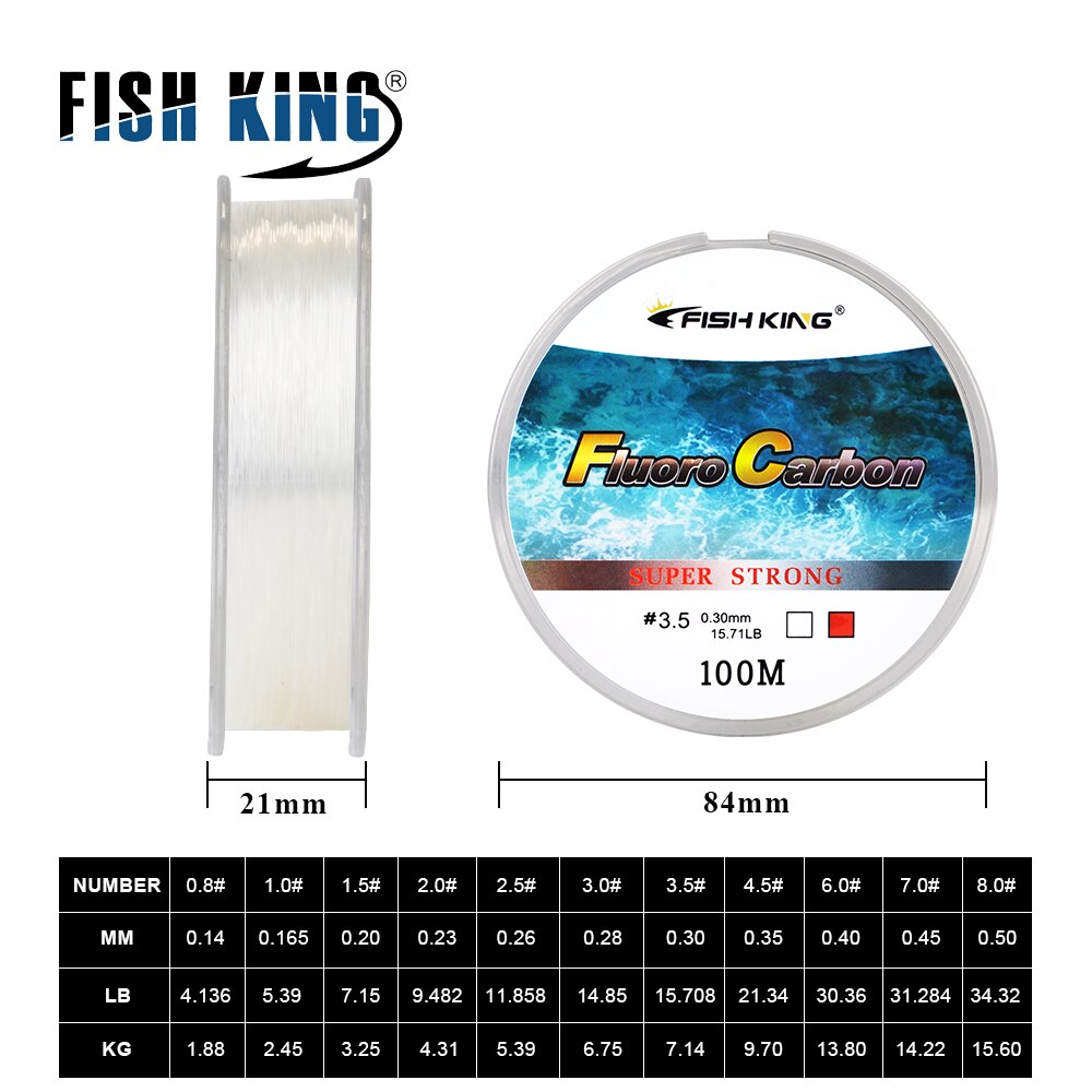 FISH KING 100M Fluorocarbon Coating Fishing Line 0.8#-8.0# Carbon Fiber Monofilament Leader Line Carp Fishing Sinking Line