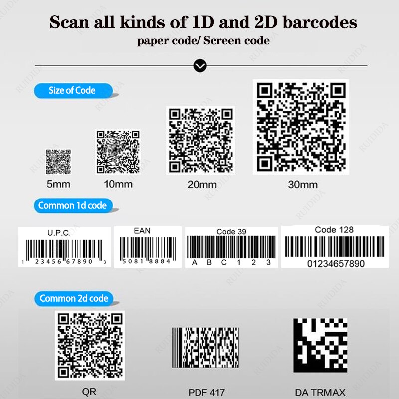 Draadloze Qr Barcode Reader Draagbare Bar Code Scanner Wired 2d Scanner Voor Bar Codes Bluetooth 2D Barcod Reader Leitor De código