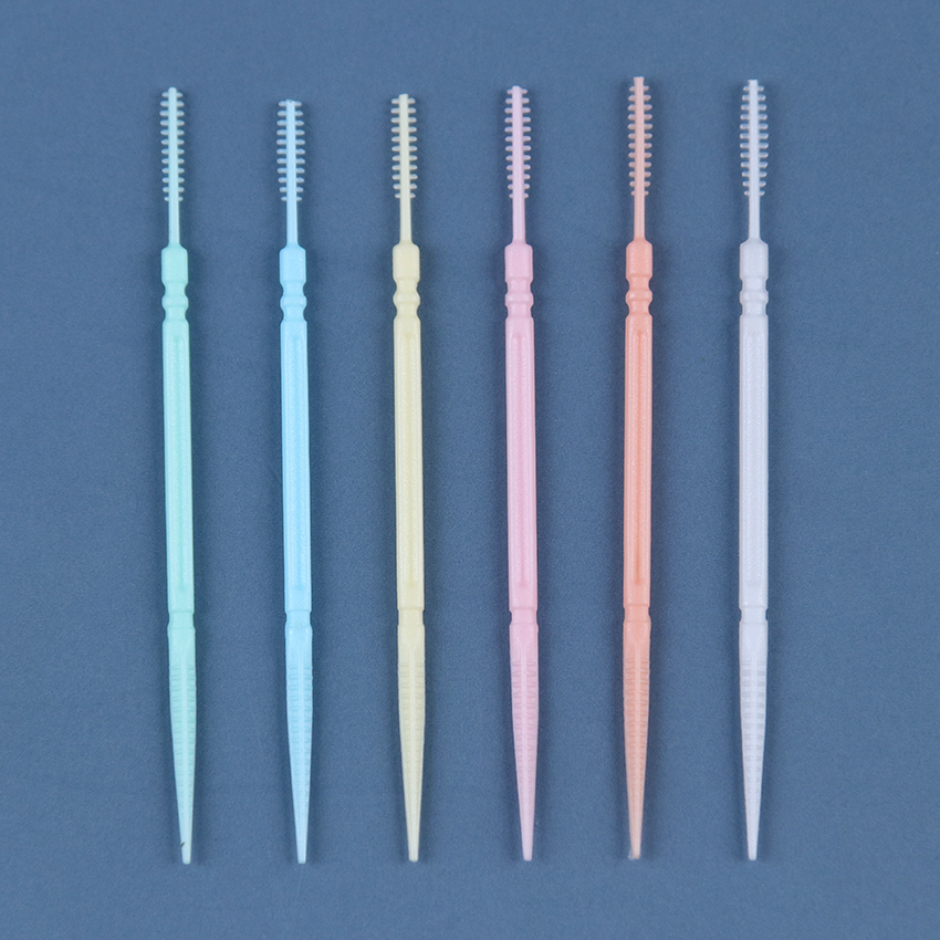 100 PCS Duplo-Headed Higiene Bucal Escova Escolha Interdental Escova de Dentes Varas de Limpeza Oral Floss Palito de Plástico