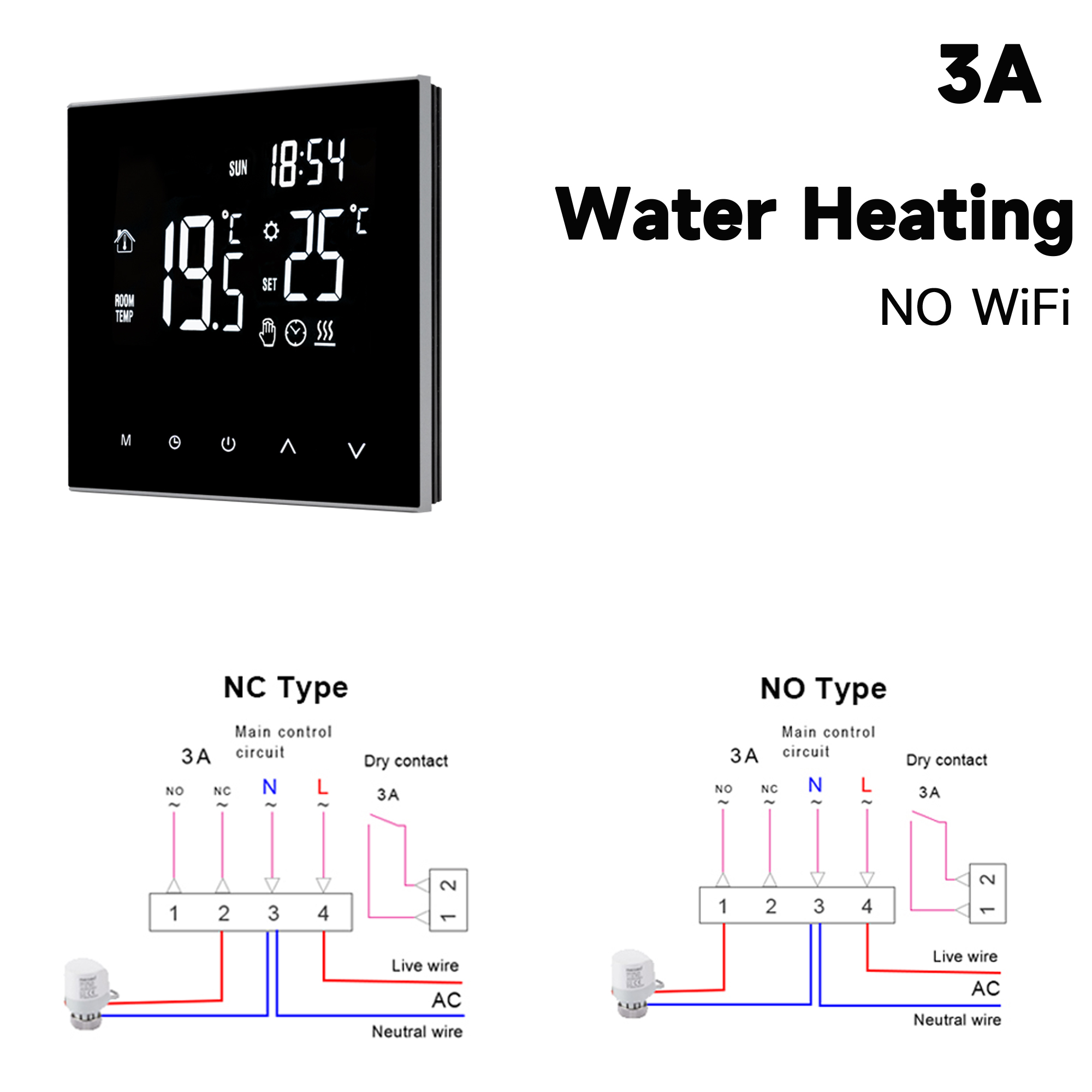 Tuya Wifi Slimme Thermostaat Lcd Touch Screen Voor Elektrische Vloerverwarming Water/Gas Boiler Temperatuur Afstandsbediening: NO WiFi 3A Heating