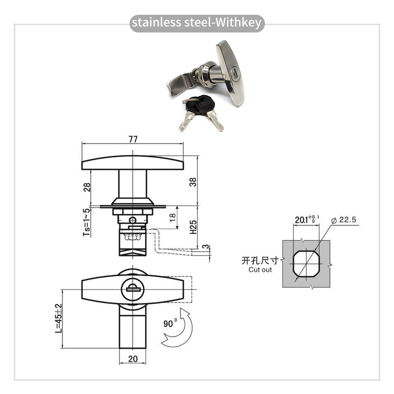 Håndtakslås bakfeste t-lås i sinklegering verktøykasse garasjeport t-lås industriell skaplås til tilhenger campingvogn kalesje: måke