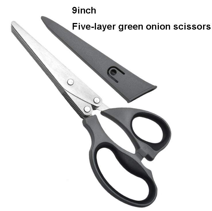 Herb Scissors with 5 Blades and Cover, Herb Scissors, Multipurpose Cutting Herb Stripper, Kitchen Shears Dishwasher Safe: 9inch Black