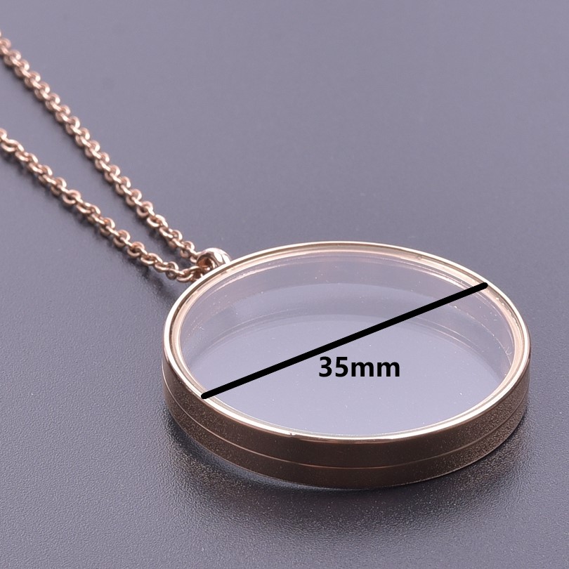 1Pc Stainless Steel Round Reliquary Coin Holder Locket Pendant Women Necklaces Glass Floating Ashes Relicario Collares Jewelry