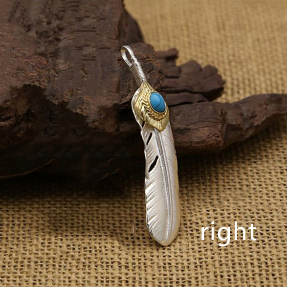 Goro‘s Takahashi 925 Sterling Silver Natural Stone Turquoise Feather Necklace Pendant for Men Women fine jewelry GP35: C RIGHT