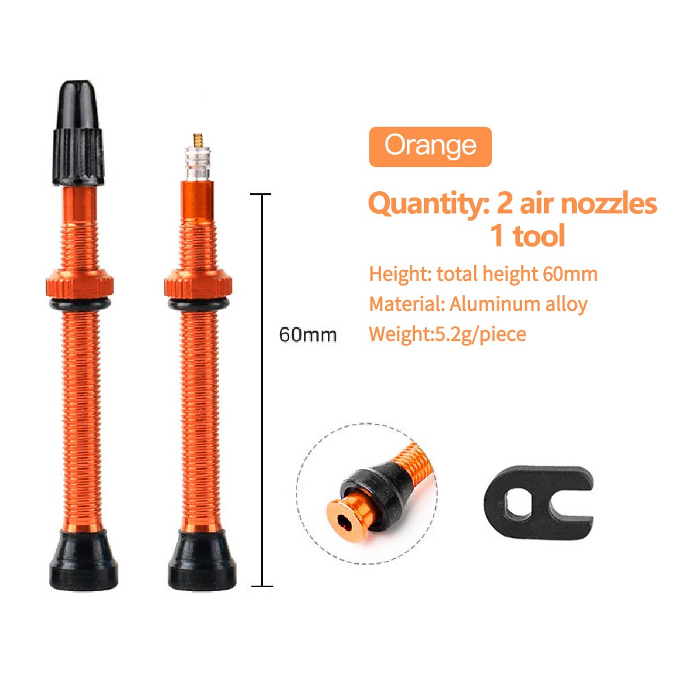 40/60/80mm ventiler for road mtb sykkel tubeless ventil 1 par vakuum aluminiumslegering dekk ventil for sykkel sykkel tilbehør: Oransje 60mm