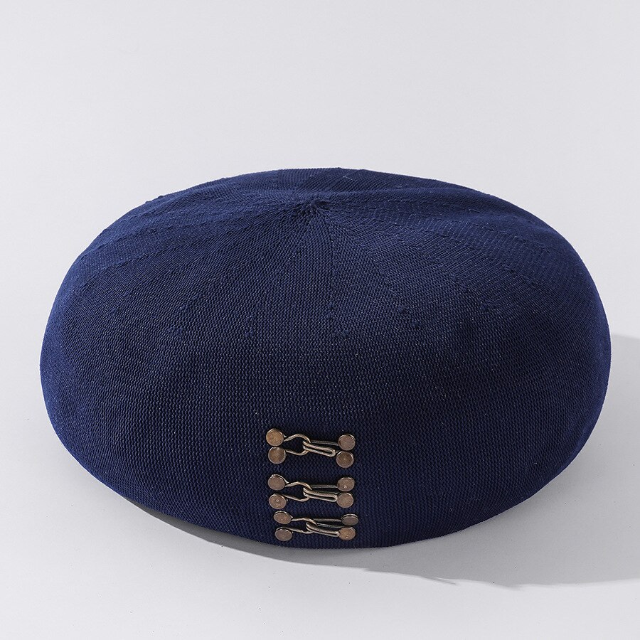 Boinas de mezcla de algodón con hebilla de cobre para mujer, boina con hebilla de cobre para Primavera, gorrito de artista para esquiar, gorros de pintor para niña: Azul