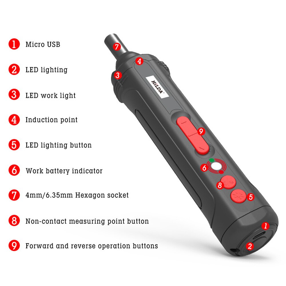 HILDA Electric Screwdriver Set Cordless Electric Drill Mini USB Rechargeable with LED Indicator Light and 19pcs Bits Drill