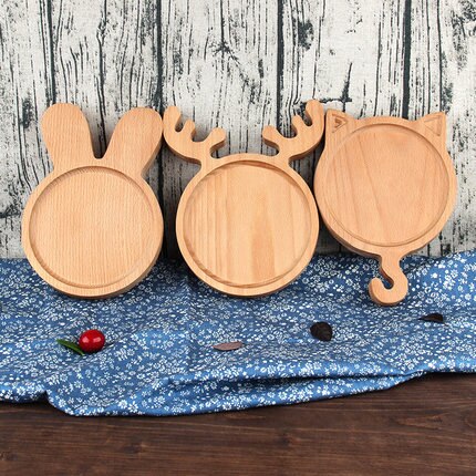 Plateau en bois japonais en bois enfants dessin animé assiette à dîner solide plat rond en bois gâteau pain dessert assiette de fruits
