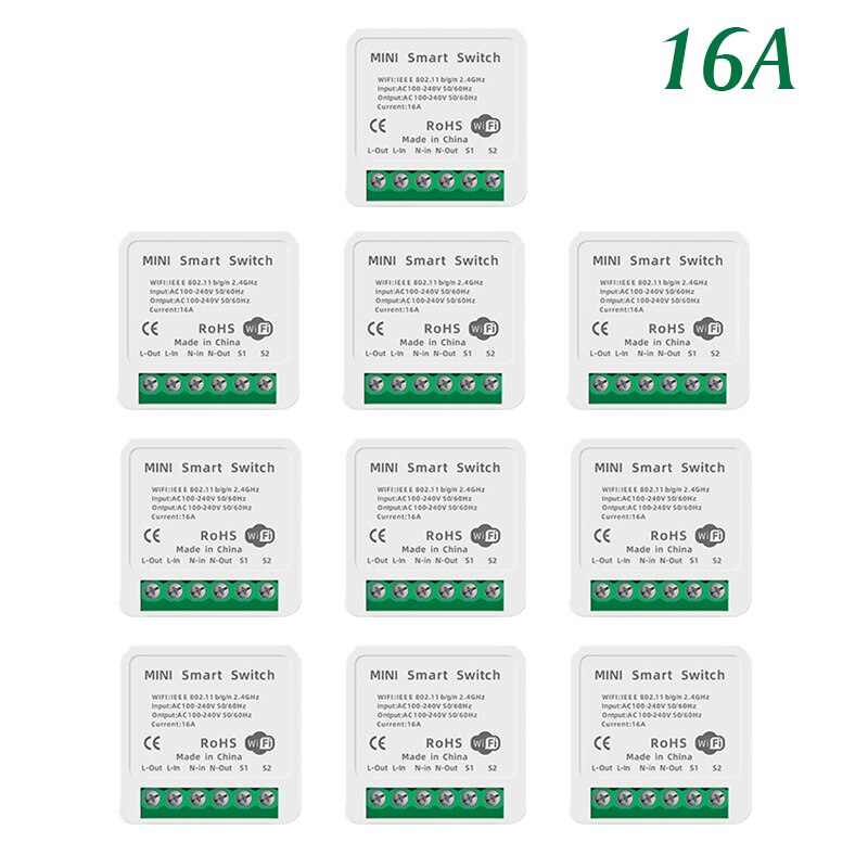 10A 16A Tuya Smart Life Wifi Switch Relay Breaker Module Automation Smart Lighting Google Home Alexa Echo Remote Control App: 10pcs 16A