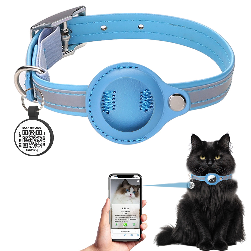 Airtag houder kattenhalsband met QR-tag, kattenaccessoires reflecterende PU lederen kittenhalsbanden, katten-ID-tag, elastische veiligheidsbanden: S / MULTICOLOR