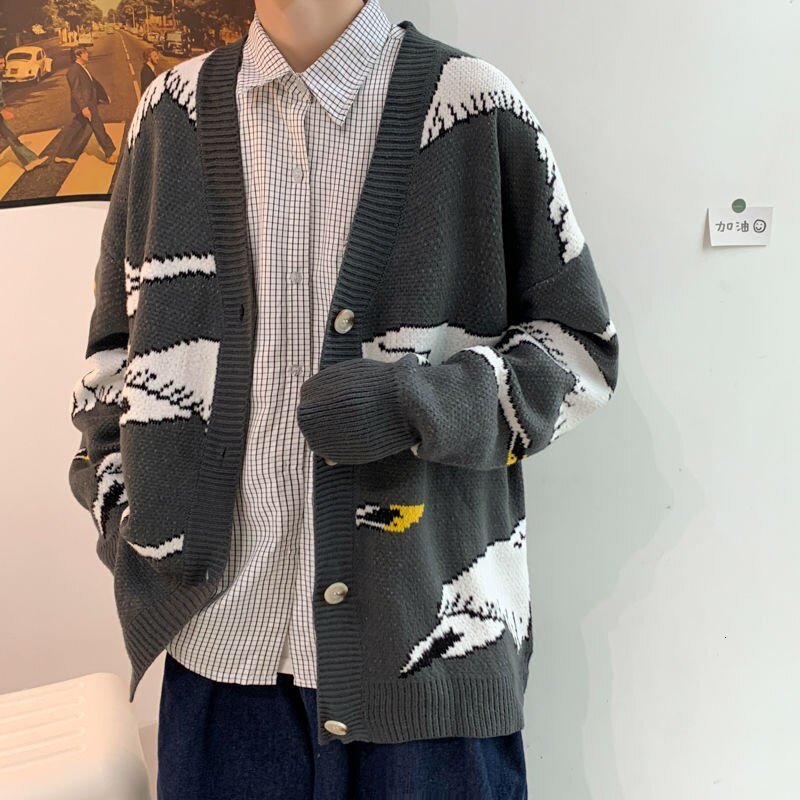 Strik til mænd cashmere cardigan sweater 4 farver frakker strikket tøj print afslappet i varme uld sweatere m -2xl