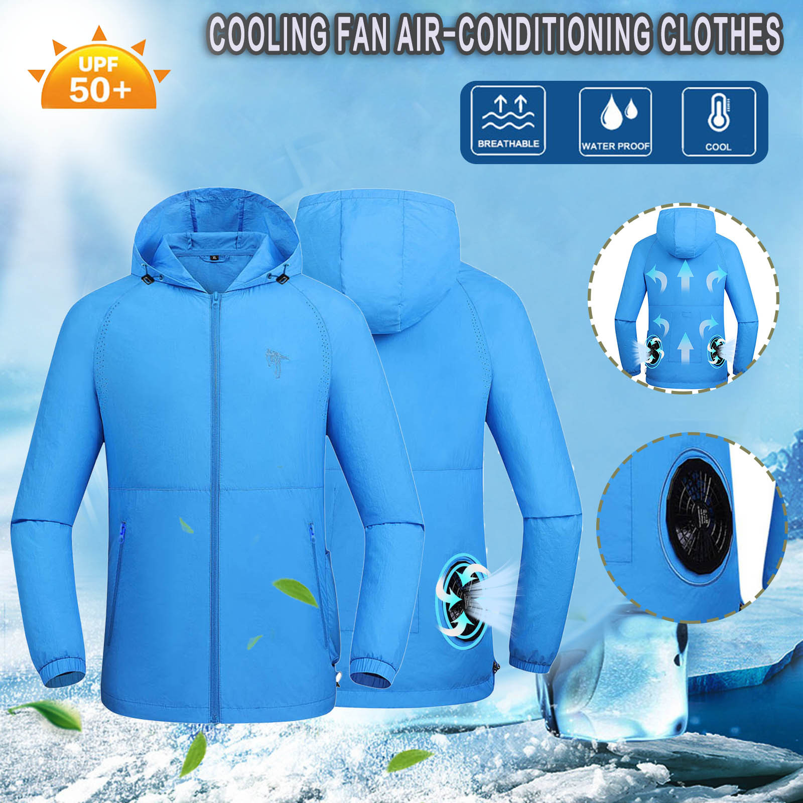Manteau de pêche pour la chasse et la randonnée, imperméable, pour l'été, veste avec ventilateur frais, climatisation USB,: BU / L3