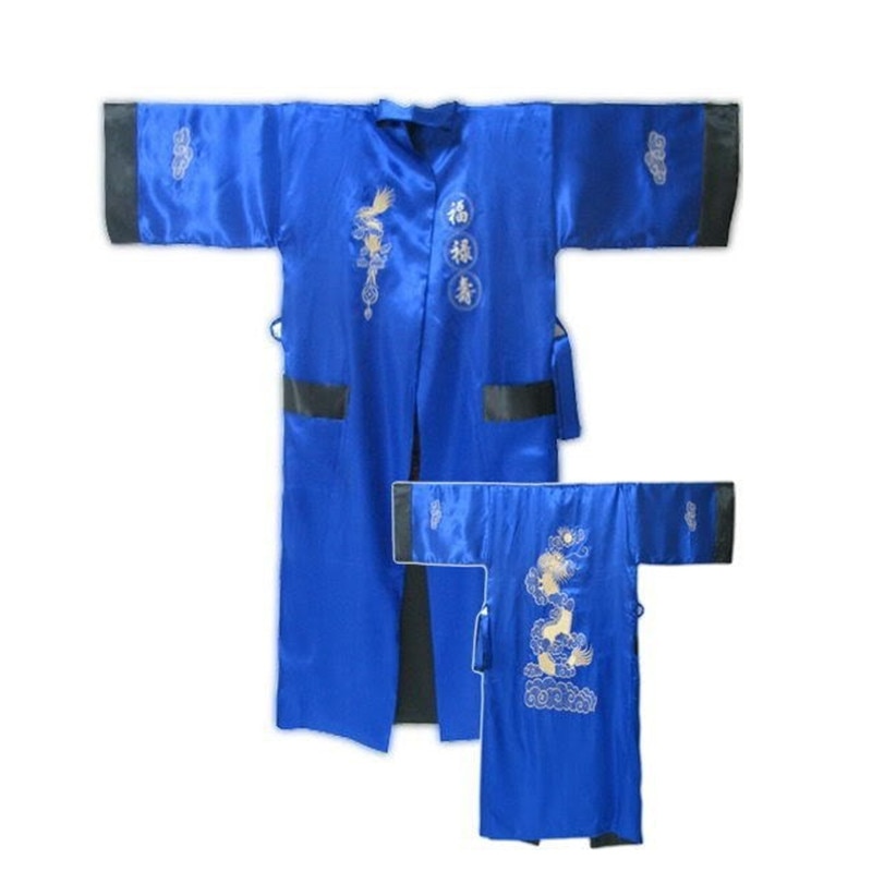 Burgunder svart vendbar kinesisk herre sateng silke #39 -ansikts kappe broderi kimono badekjole drage en størrelse  s3003
