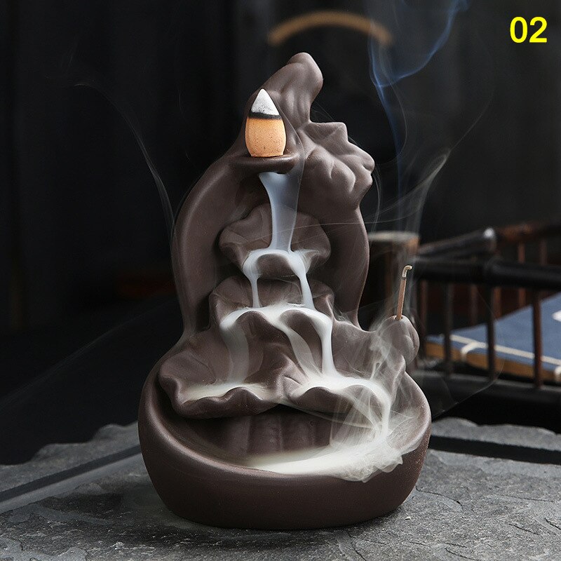 Quemadores de incienso de reflujo de loto de cerámica, incensario de cascada, decoración para el hogar y la Oficina, AUG889: 02