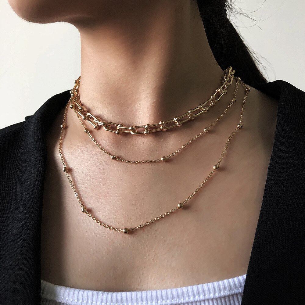 WG 17 Style Retro Multilayer Chain Element Clavicle Chain Choker Necklace Personality Thick Statement Necklace Pendnats