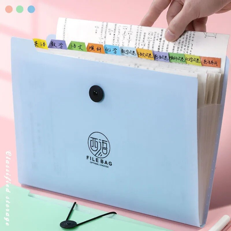 Small Expanding File Folder With 12 Pockets Receipt Organizer Folder Accordion Folder Office Document PP Wallet Case Waterproo