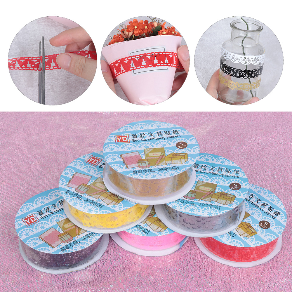 1 rolka kwiat taśma maskująca rolka do czyszczenia ubrań gumowa koronka rolka Scrapbooking naklejka samoprzylepna DIY rzemiosło Album dekoracyjny przyklejony