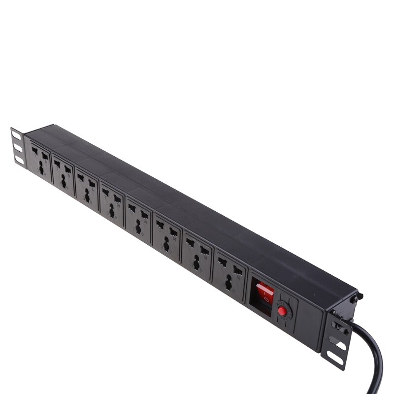 1U PDU 8 Outlet Metal Power Strip Surge Protector 250V 10A 2500W with Long Extension Cord for 19 inch Server Rack