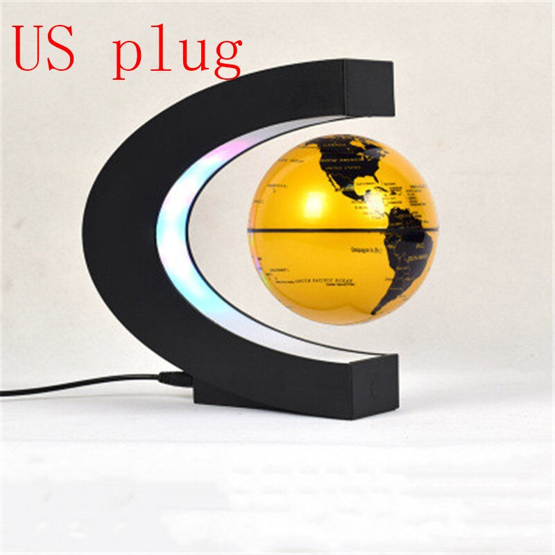 1Pcs Magnetic Levitation Floating Teach Education Globe World Map home Office Decoration Terrestrial Globe lamp: Gold US Plug