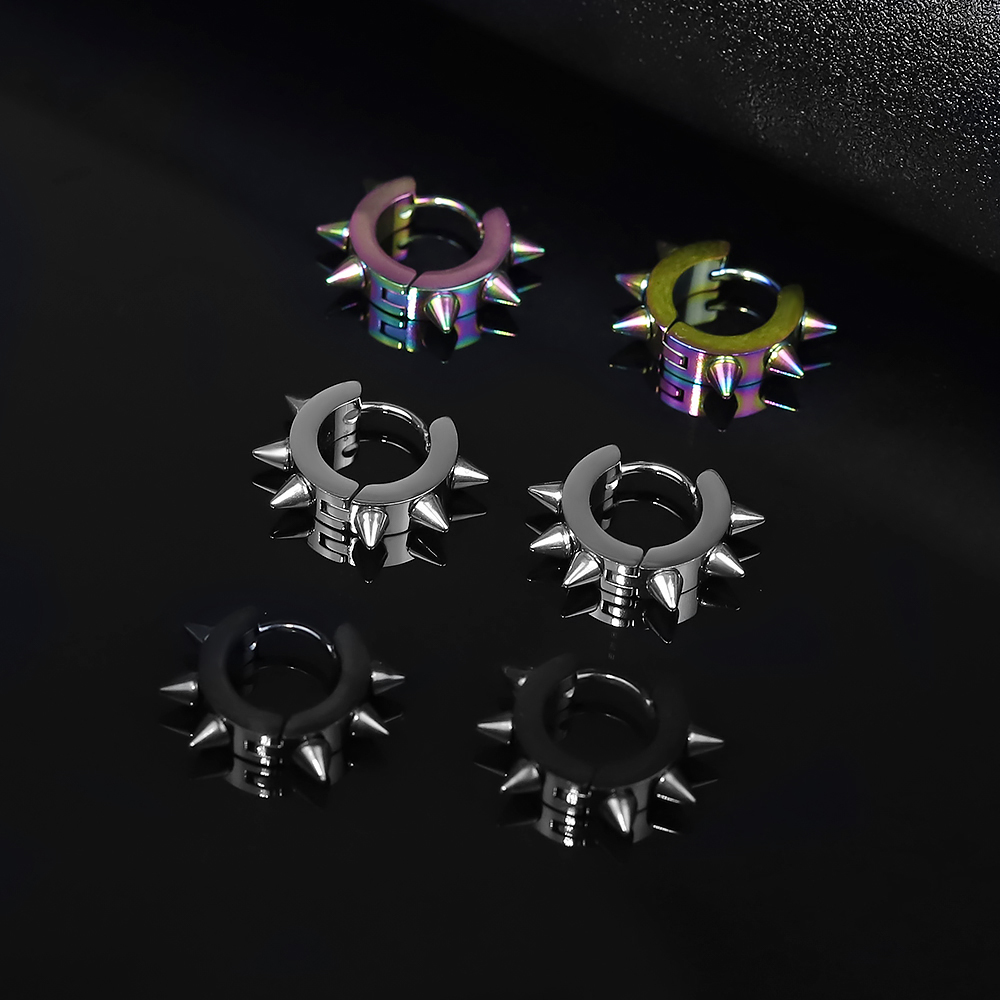 Pendientes Punk negros de acero inoxidable para hombres y mujeres, pendientes con remaches de punta, aro Huggie gótico negro, joyería, , accesorios