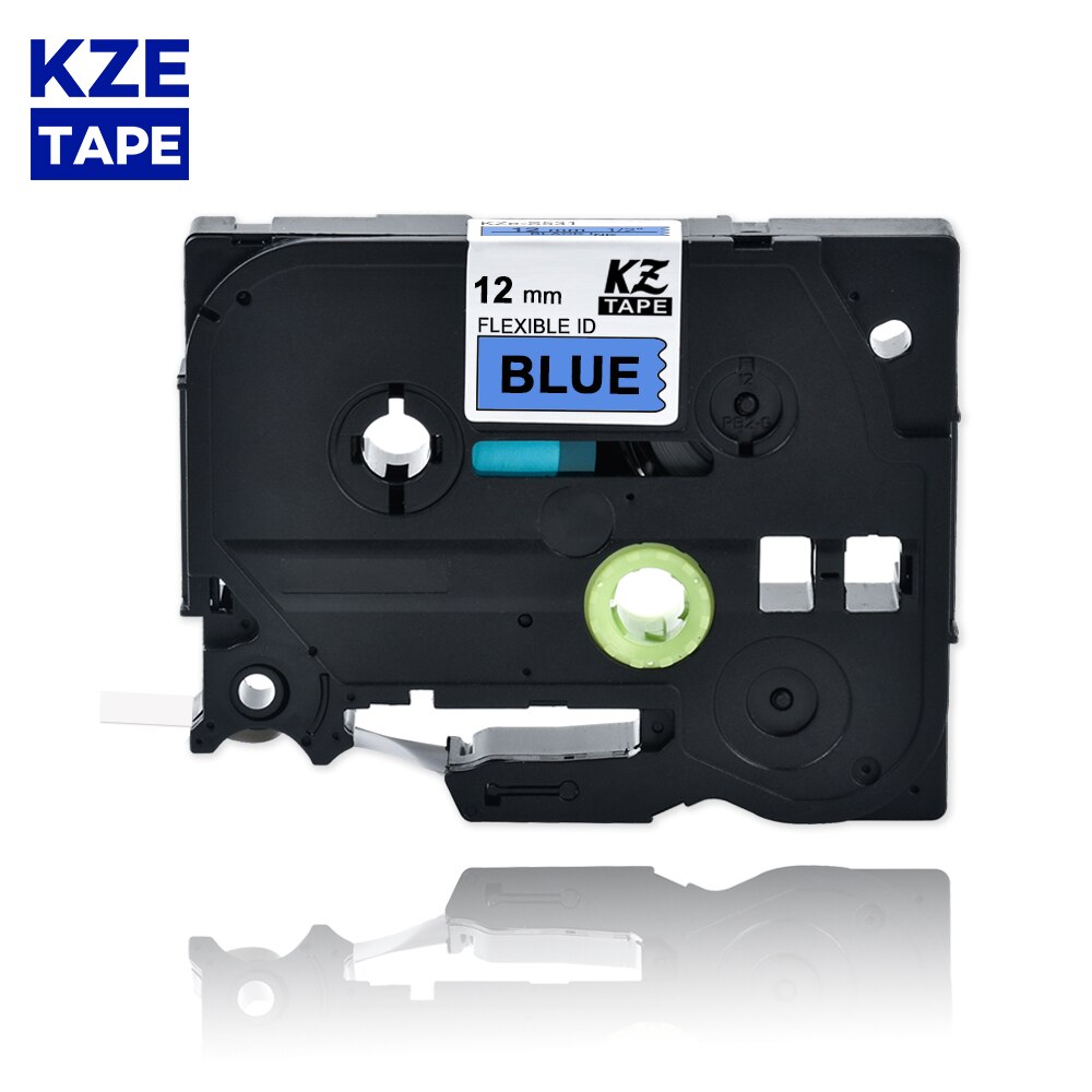 KZE 12mm FX231 Multicolor Flexible Laminated Cable Label Tape Compatible Tze-FX231 tze tape Flexible label for P-touch printers: black on blue