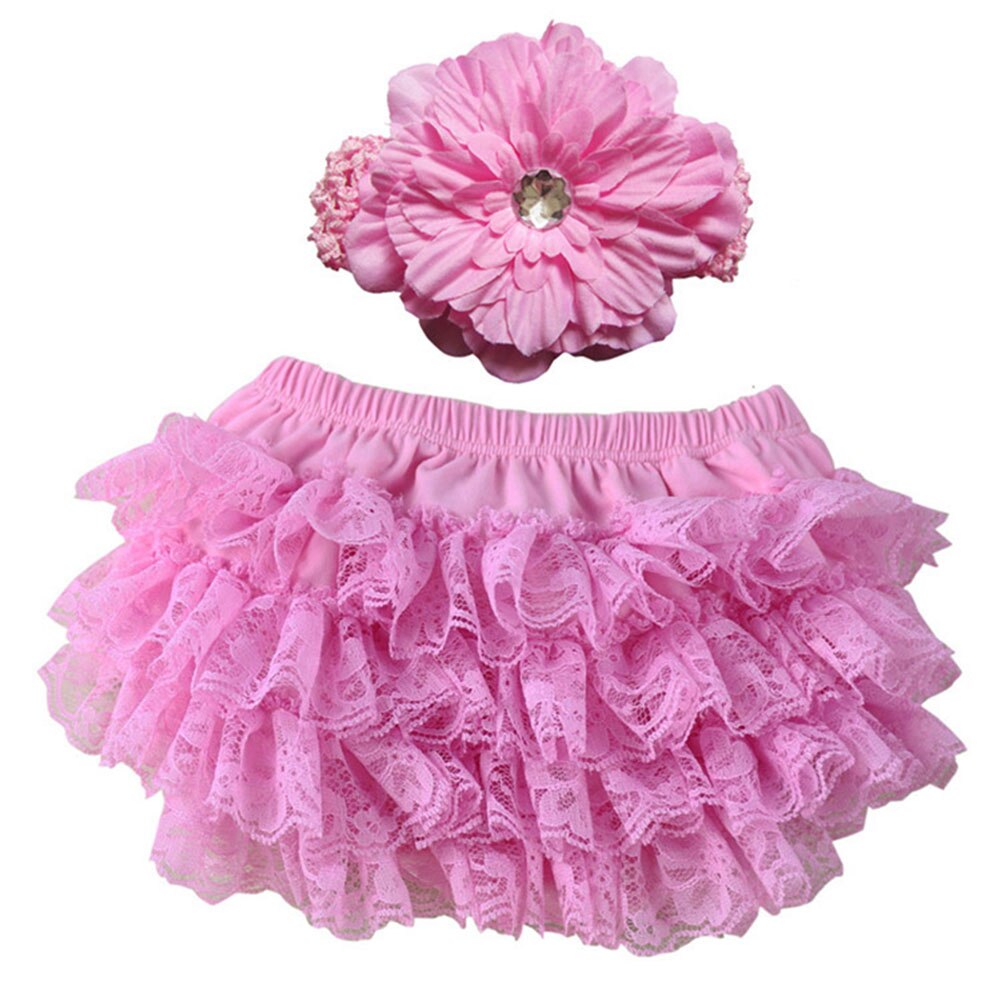 Cute Baby Girl Bloomers Diaper Cover Headband Set Newborn Ruffle Panties Lace Infant Shorts NSV775: Pink / 12M