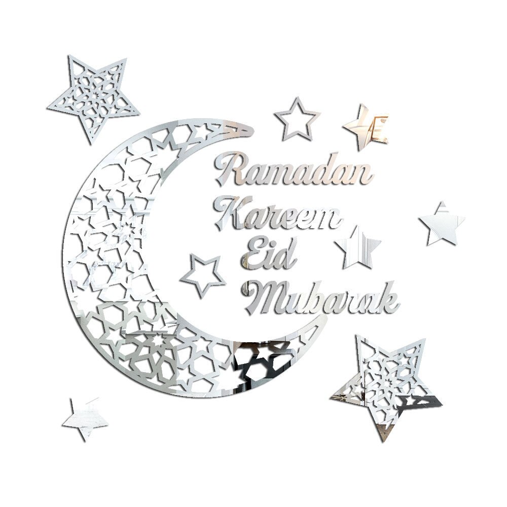 Muslim Ramadan Kareem Crescent Moon Pattern Acrylic Mirror Sticker 3D Self-adhesive Wall Sticker Wall Decor Home Decoration