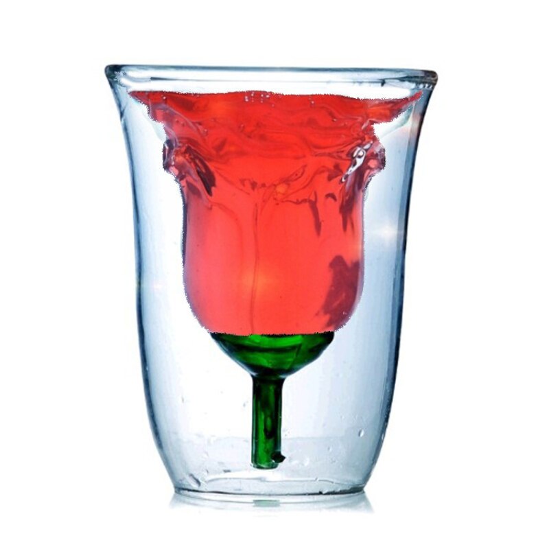 1/2/4/6Pcs Rose Bloemvorm Crystal Double Wall Bilaag Hittebestendige Wijn Glas Cocktail liquor Cup Whisky Drinkware