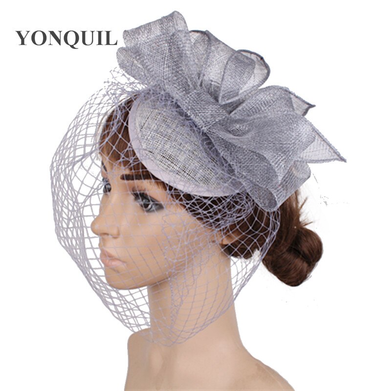 17 Colors bridal party wedding hat veils sinamay fascinator cocktai headpiece birthday veilling hats millinery MYQ097: Gray
