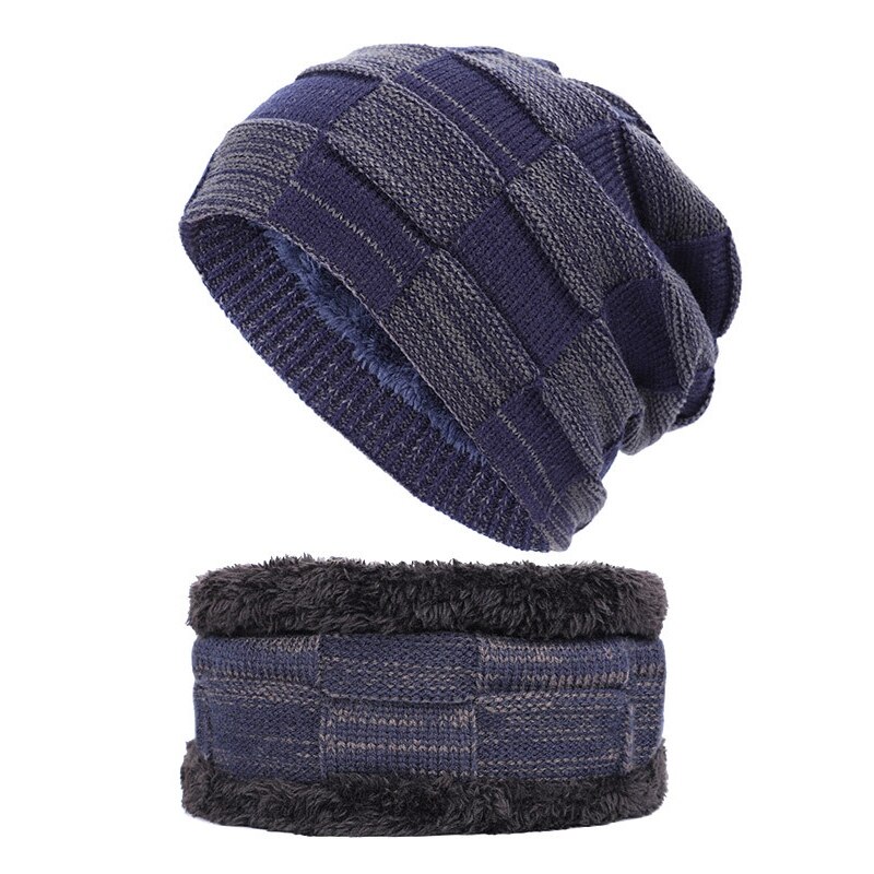 2- stykker vinter beanie hat tørklæde sæt varm strik hat vinter tyk fleece foret kranium cap tørklæde til mænd kvinder: Dl