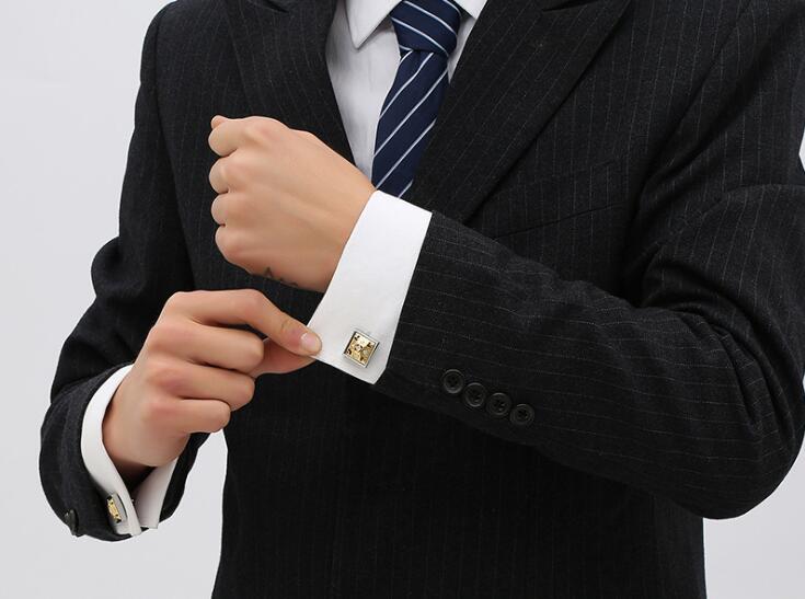 Luxo dourado quadrado abotoaduras oco cristal botões de punho camisa botões de punho casamento/negócios/festa presente masculino moda jóias