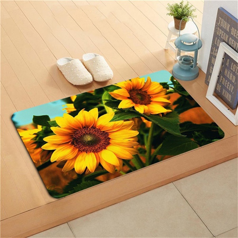 Sunflower Flannel Non-slip Water Absorption Door Mat Carpet Floor Bathroom Decor