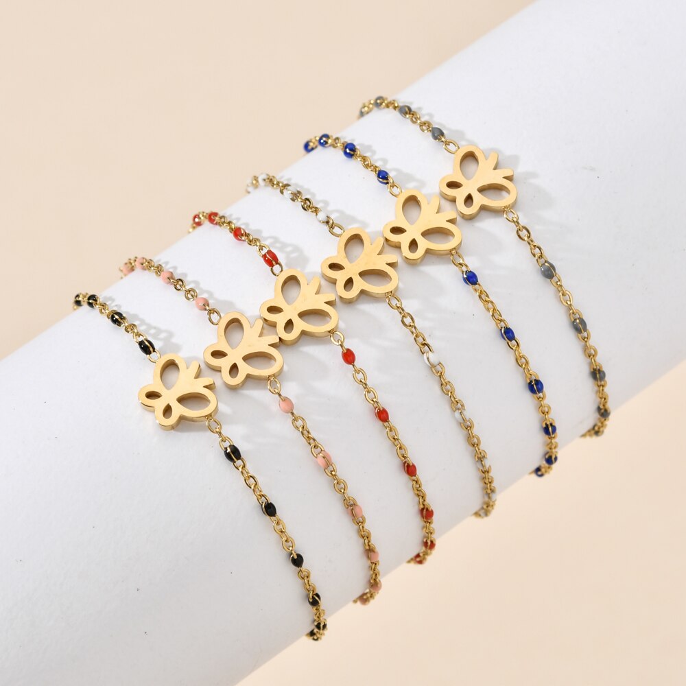 Zmzy eenvoudige ketting, schattige vlinderarmbanden en bangles voor vrouwen, roestvrijstalen trouwsieraden, pulseira