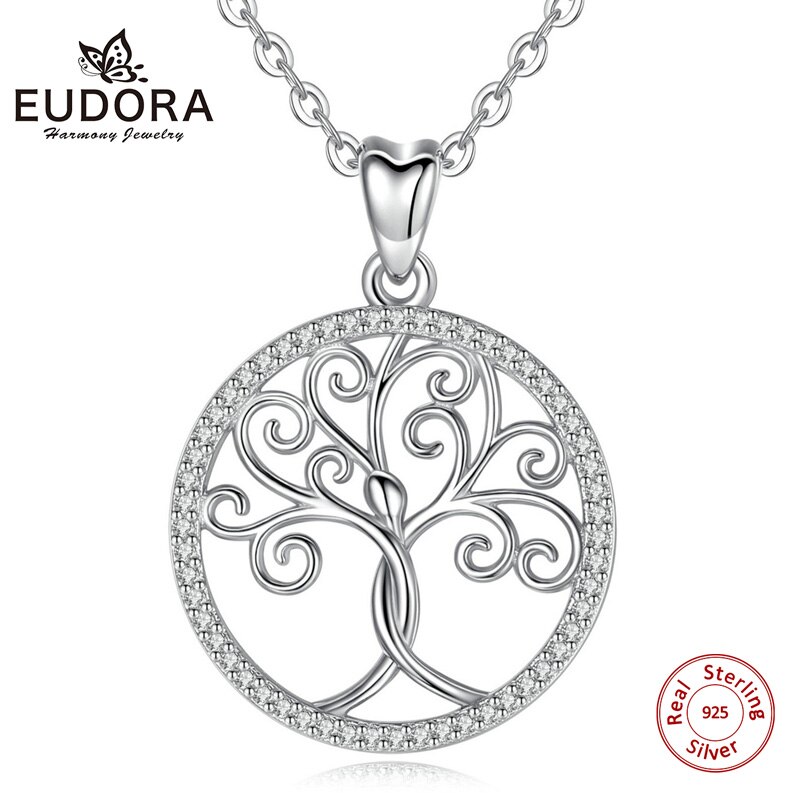 EUDORA Sterling Silver Twisted Rowan Tree Necklace Delicate Solid Silver tree of Pendant with Link Chain or Only Charm CYD450