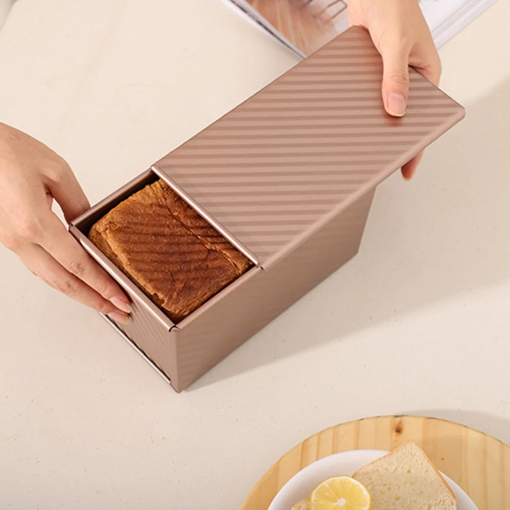 Molde para pan Pullman antiadherente con tapa, caja para pan tostado corrugado de acero al carbono, molde para pan tostado perfectamente horneado, 1 ud.