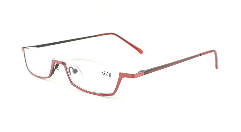 Rolipop Half Frame Readers Reading Glasses Men Prescription Eyeglasses Spring Hinges Frame Metallic Stainless Steel Clear: +250 / Red